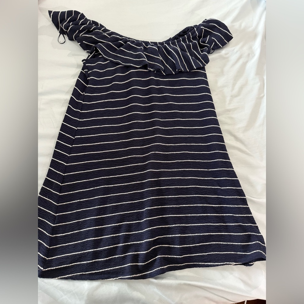 Navy Striped Off-Shoulder Dress